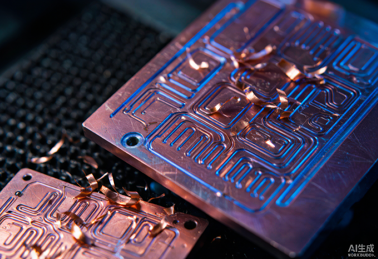 Precision CNC milling of a red-copper liquid-cooling plate with micro-channels