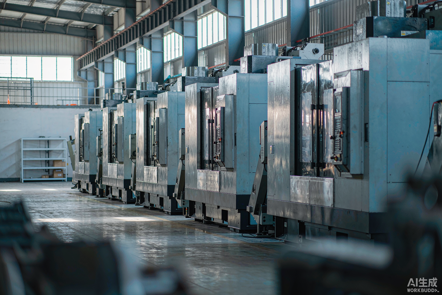 Row of CNC vertical machining centres in a Chinese machine tool factory