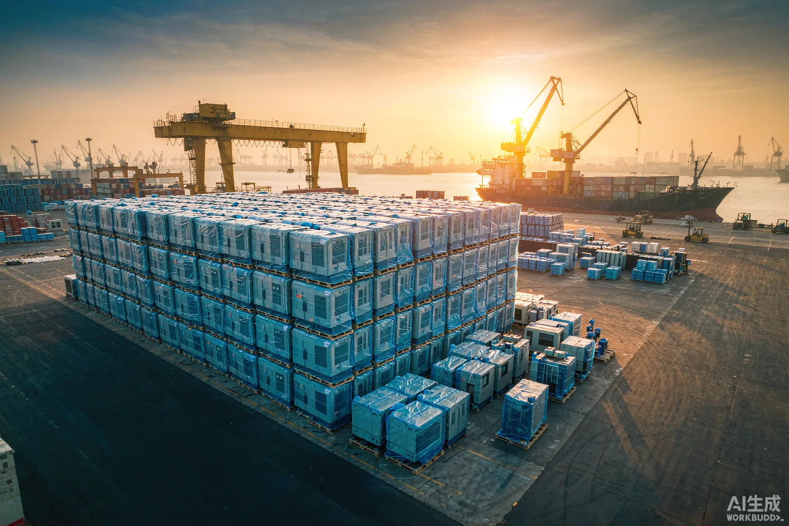 Container terminal shipping Chinese-made CNC machining centers to overseas buyers