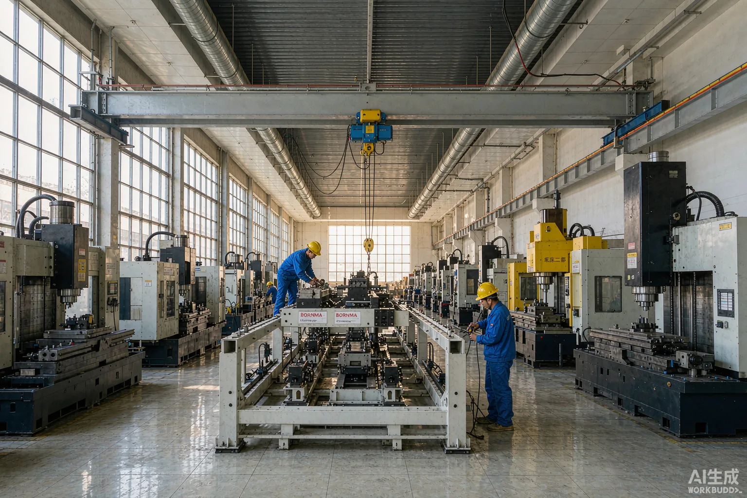 Chinese factory floor assembling vertical machining centers for export