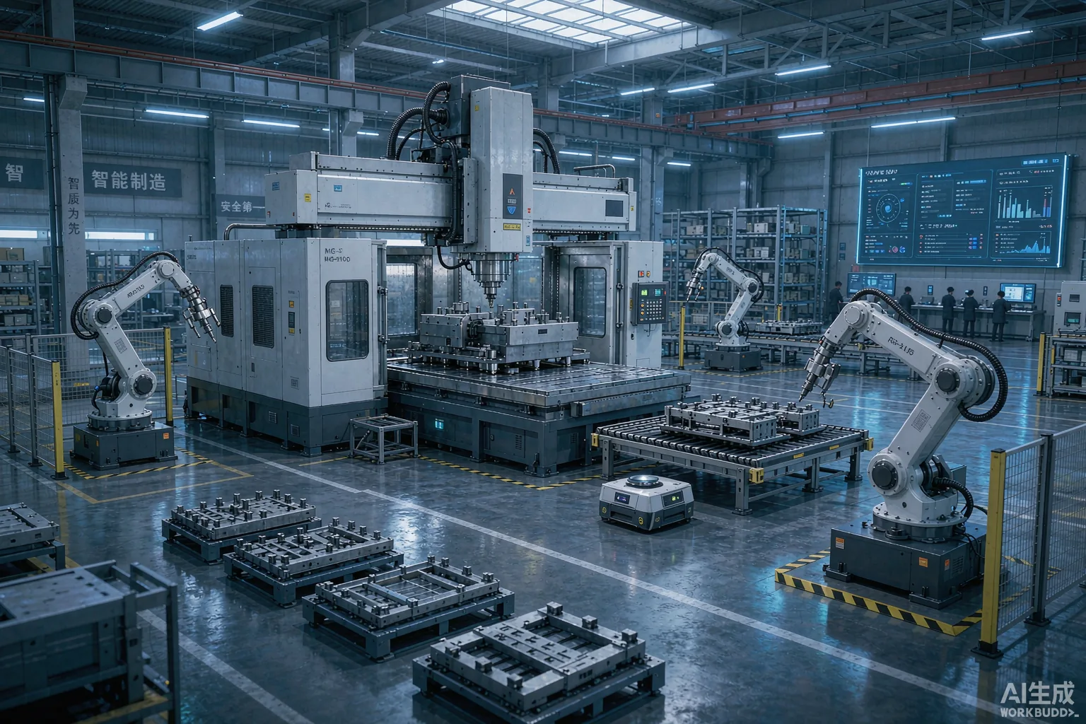 Chinese smart factory floor with a large gantry five-axis machining center