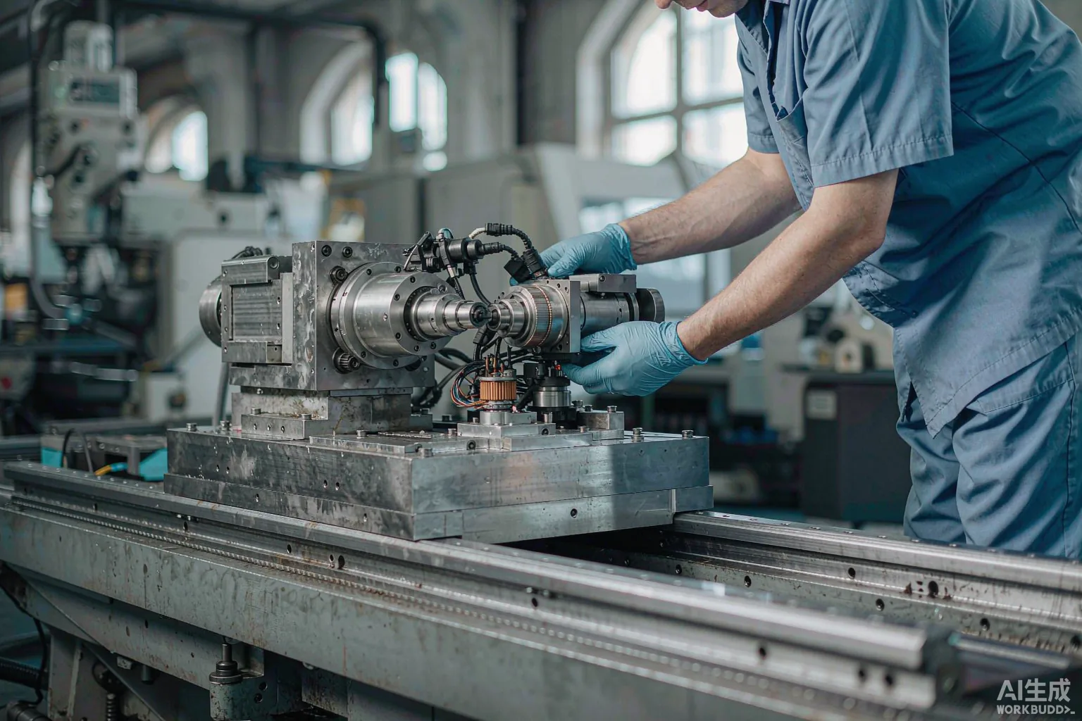 Gree CNC electro-spindle and linear motor drive unit being inspected on a five-axis machining center