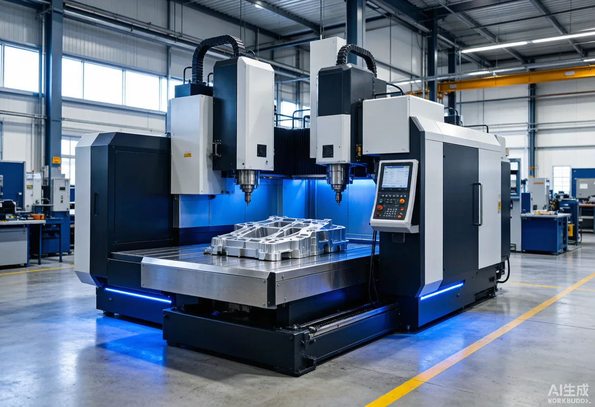 Gree GA-FMB3020D dual five-axis gantry machining center in a modern automotive factory