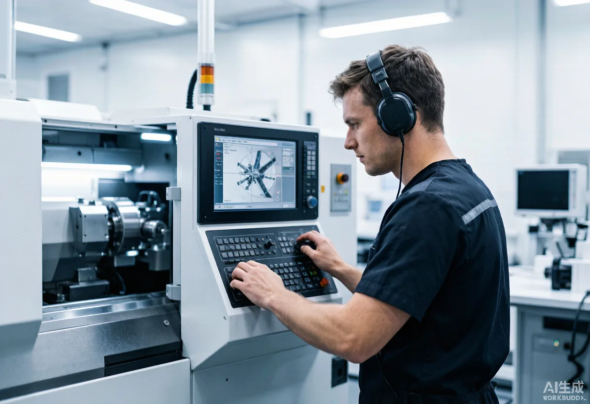 Machinist operating a CNC machine control panel