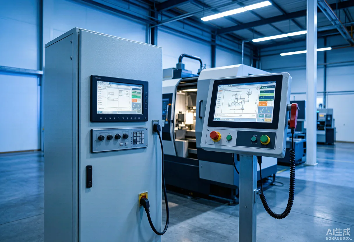 CNC control cabinet and operator console inside a Chinese factory