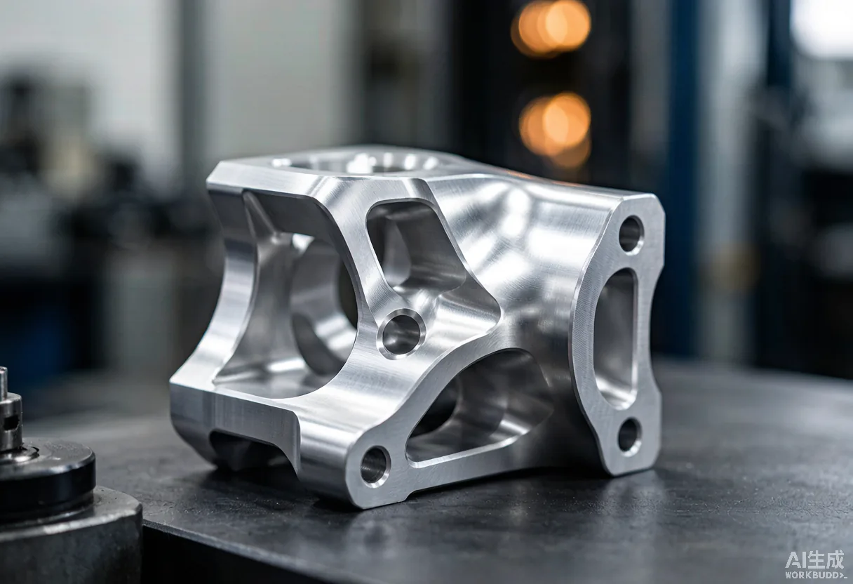 Precision-machined aluminum automotive structural component cut on a five-axis CNC