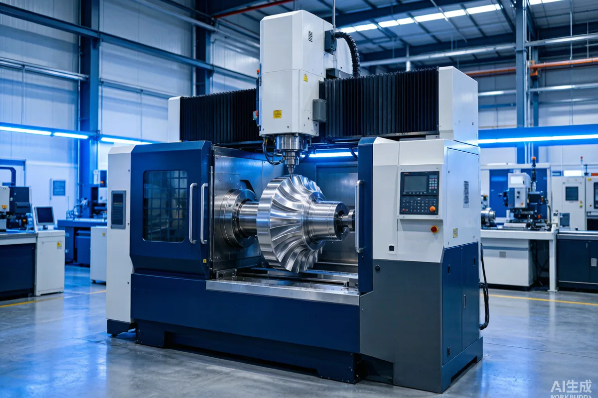 Five-axis dual-gantry machining center with swinging head