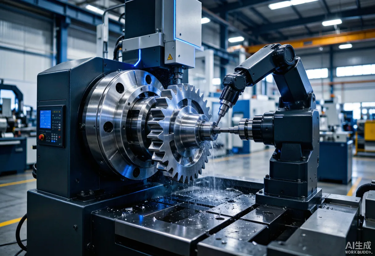 Large CNC gear grinding machine finishing a hardened gear in a Chinese machine-tool plant